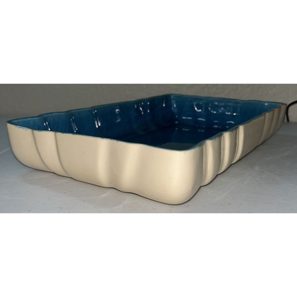 Los Angeles Potteries Rectangle Ceramic Serving Dish Turquoise/Cream #300 - Picture 12 of 12